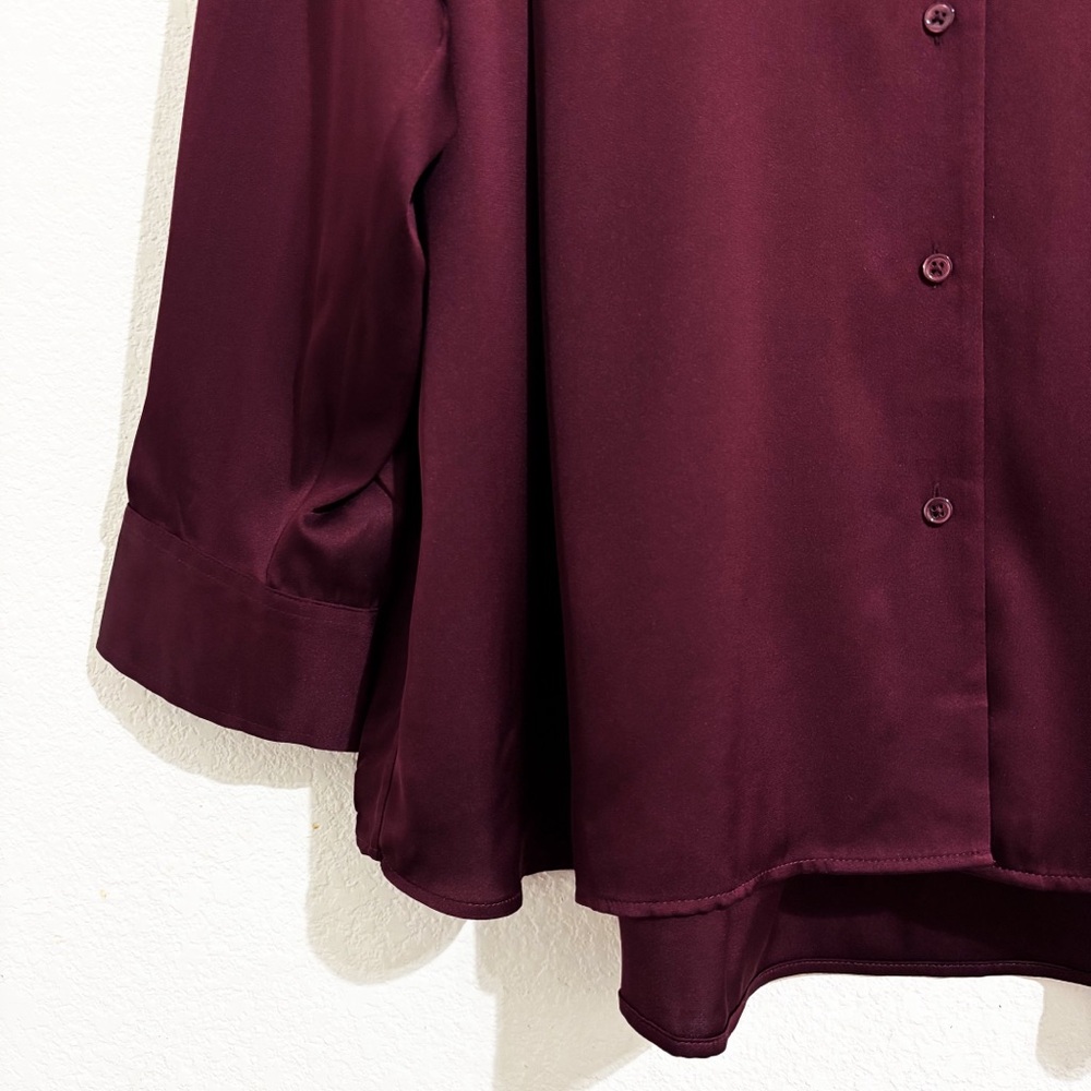 Quince Washable Stretch Silk Notch Collar Button Front Blouse Wine Tasting Red - Picture 10 of 13